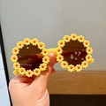 Cute yellow daisy flower sunglasses for girls with round plastic frame for summer - Yellow
