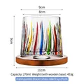 270ml colorful hand-painted spinning whiskey glass with wooden base and glacier texture - Multicolor Glacier Pattern with Wooden Base
