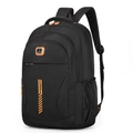 Large black sports backpack with bright orange accents and multiple storage compartments - 2023 Orange