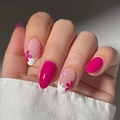 Long press-on nails featuring pink and white floral patterns with luxury rhinestones - Bz1471 Peach And Plum Blossoms In Full Bloom / Jelly Glue + Nail File