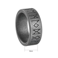 Retro Viking rune titanium steel ring for men with 8mm width and vintage silver finish - 8mm Vintage Viking Runes Flat Edge