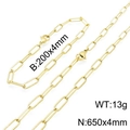 Set collana e bracciale a catena rettangolare dorata con trama dettagliata - Set Collana Oro 650mm(KS137546-Z)