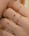 Five-piece gold-plated geometric ring set featuring red and white rhinestones - 5-Piece Set Gold Red Zirconia Style