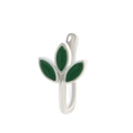 U-shaped copper nose clip with zircon leaf design and green enamel in silver finish - Leaf Shape (X545) / Silver