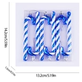 6-piece blue and white striped candy cane Christmas ornaments with silver hanging strings - 6pcs Set / Blue