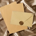 Vintage stationery set with linen texture envelope, kraft paper, and bronze wax seal - 3 Yellow Envelopes + 10 Kraft Papers + 3 Wax Seals / Yellow