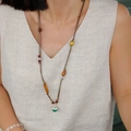 Collier bohème à franges marron avec perles vertes et pendentif clochette argentée - 19# Collier-Café-Argent (Clochette Argentée/Gemme)