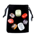 Set of 7 natural raw chakra stones in multiple colors with black velvet storage pouch - 7 Pcs Red Agate With Velvet Bag