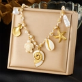 Pulsera náutica con colgantes de estrella de mar concha y tortuga en joyero elegante - Collar Tejido Temático del Océano(N3512)