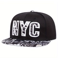 Flat brim NYC hip-hop hat in black with white embroidery and street style graffiti pattern - Black