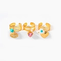 Set de 3 anillos apilables dorados con ojo turco, corazón, turquesa y perlas - Juego de 3 Piezas