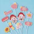 10-piece cartoon graduation cake topper set with motivational messages and icons - Red Hat Child Study Hard 10 Sets