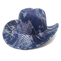 Détail d'un chapeau de cowboy bleu et argent avec texture de motif de serpent gaufré - M (56-58cm) / Bleu