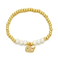 Bracciale a sfere dorate con perle bianche e ciondolo a balena in zirconi lucidi - Ciondolo Balena in Zircone Micro Pave