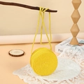 Mini round yellow woven straw crossbody bag with zipper for summer beach vacations - 12cm / Yellow