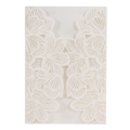 Detail of laser-cut white floral invitation card featuring intricate hollow rose patterns - Ivory