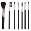 Set of 7 portable professional makeup brushes with black handles and silver ferrules - Black (Silver Tube)