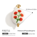 Stainless steel round pendant with red floral pattern and gold metal clasp PJ92711 - PJ92711-Red Vine Round Charm