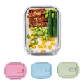 Three-compartment glass bento box with pink, blue, and green locking lids for meal prep - Rectangular 680ml / Rock Pink