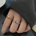 Minimalist open-style ring set in gold and silver finish with parallel cylinder design - Open Parallel Strip Style (TJZ168)