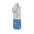 Close-up of blue and white rhinestone encrusted waterproof pill box keychain - White and Light Blue