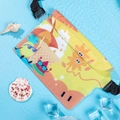 Waterproof phone pouch with summer fruit print and adjustable black strap over water ripples - Style 1