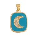 Golden square pendant with sky blue enamel and micro-paved zircon crescent moon - Turquoise Enamel Moon (L617075L1-Turquoise)