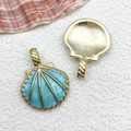 Blue enamel scallop shell pendant with golden pearl accent for DIY jewelry making - 20x25mm Large Shell / Lake Blue