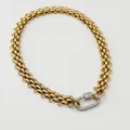 18K gold plated thick curb chain necklace with a iced-out carabiner clasp detail - Necklace / Silver Clasp
