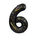 Ballon chiffre 6 noir et or de 40 pouces avec couronne et motifs Happy Birthday - Autocollant Noir Or 40 Pouces Numéro 6