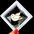 Elegant white bird brooch with gold trim displayed in a minimalist floating frame box - XZ189-White Dove-Boxed