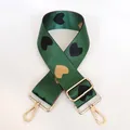 Adjustable wide nylon shoulder strap with green webbing and gold heart jacquard pattern - No. 10 + Gold Hook (Green with Black/Yellow Heart)