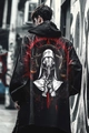 Detail of nun skull graphic print on black oversized hooded sweatshirt for men - Xjk01025072323