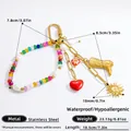 DIY Bunte Perlen Taschenkette mit goldenem Herz und Sonnenanhänger aus Edelstahl - BL010002 (Bunte Perlen/Rotes Herz)