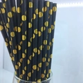 Disposable black and gold polka dot paper straws for neon themed birthday parties - Black Polka Dot Straws