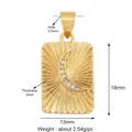 Macro detail of gold sunburst pendant featuring a crescent moon set with small zircons - Rectangle Moon Star-Gold