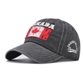 Berretto da baseball in cotone grigio lavato con bandiera Canada e ricamo 3D in rilievo - Nero