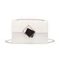 Elegant white quilted crossbody bag with gold chain strap and geometric turn-lock - White