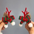 Festive Christmas reindeer antler hair clips with gold sequins and green knit bows - Scarf Antlers Red (Pair)