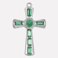 Detail shot of a 304 stainless steel cross pendant with inlaid green glass crystals - Silver-Green Rhinestone