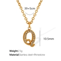 Elegant gold letter Q pendant necklace in stainless steel with sparkling rhinestones - Letter Q