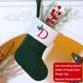 Dark green knitted Christmas stocking with white cuff and red embroidered letter D - Embroidered Knit Christmas Stocking-D