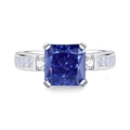 925 silver ring featuring a large square blue zircon centerpiece with side stones - FDJZ-112-Blue Square Cushion