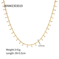 18K gold plated stainless steel necklace with small vertical bar charms on white background - Gold Necklace (JDNW2303019)