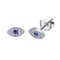 S925 sterling silver evil eye stud earrings with blue gemstone and white crystals - Silver Evil Eye Style (APE28-P)