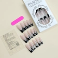 Extra long French style press-on nail kit with 24 pieces including file and glue stickers - Black Pink French Butterfly Style (XB-61-52)