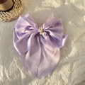 Elegant purple satin bow hair clip featuring a delicate white pearl pendant detail - Purple Pearl Satin Bow Hair Ornament / Purple
