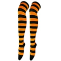 Thigh-high socks with orange and black stripes in soft cotton for cosplay outfits - Orange & Black Wide Stripes