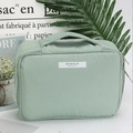 Light green makeup brush organizer bag with 14-40 slots and Makeup Beauty label - Large Storage Bag Green