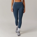 High-waisted quick-dry yoga leggings in dusty blue, body-sculpting athletic fit - S / Navy Blue